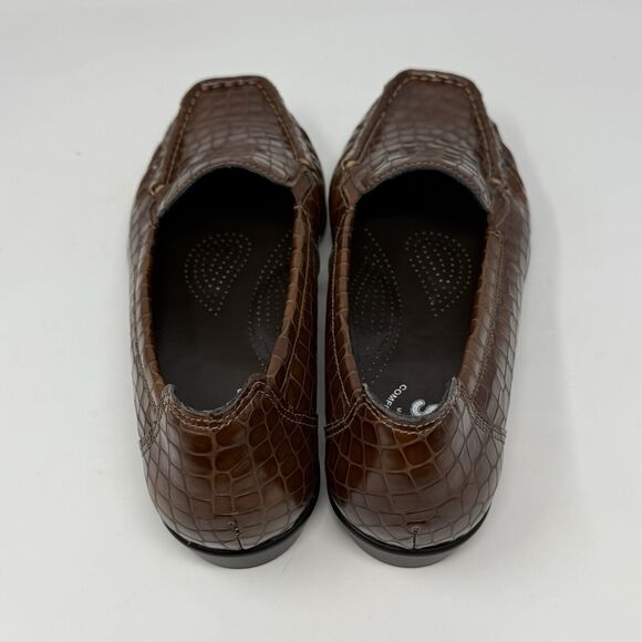 SAS Joy Loafers Womens 6.5 W Wide Brown Leather Croc Slip On Casual Comfort USA - Picture 9 of 15